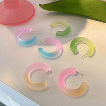 S925 silver needle gradient jelly color simple earring C-shaped girl earrings earrings earrings 2021 new trend