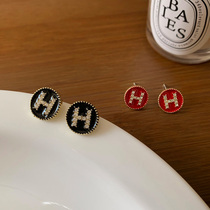 Silver needle diamond-encrusted English letter H stud earrings small and exquisite niche design earrings wild face small earrings