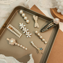 Pearl diamond-encrusted exquisite high-end hairpin high-end temperament word clip net red bangs clip fairy hair accessories