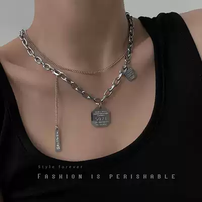 Titanium steel letter tag decoration necklace female ins hip hop 2021 New Tide sweater chain pendant accessories men