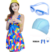 Fat plus-size black swimsuit womens belly cover conservative skirt flat-angle one-piece flat-angle hot spring swimsuit big chest