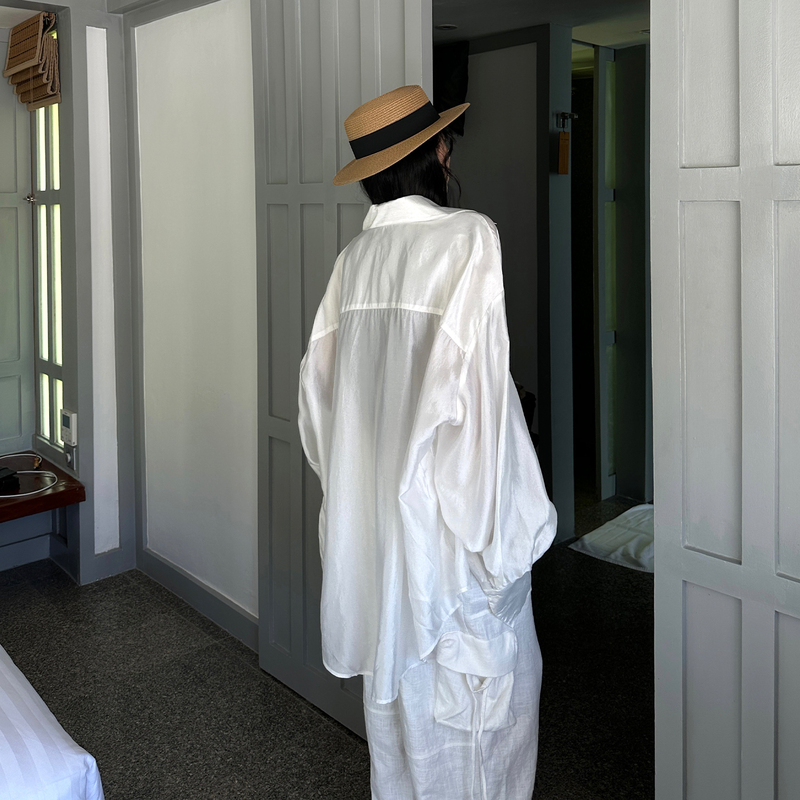Han Hao Tian Warden Edge Long Holiday White Oversized Shirt Women's Summer Loose Thin Sun Protection Jacket Han Hao Tian Warden Edge Long Holiday White Oversized Shirt Women's Summer Loose Thin Sun Protection Jacket