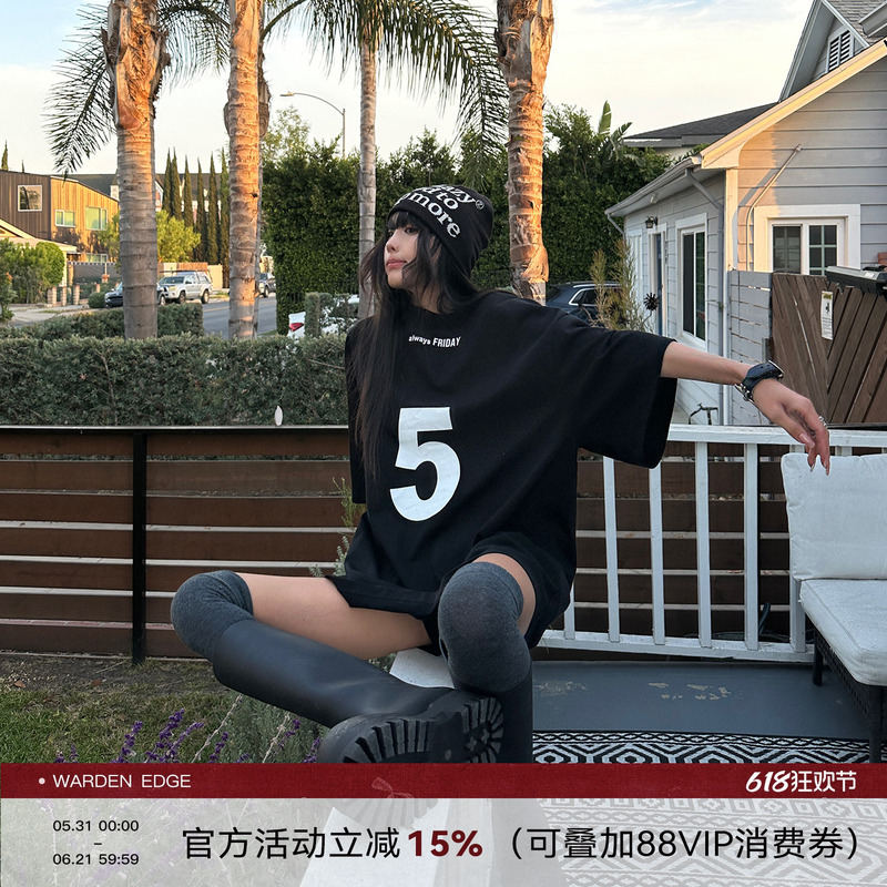Han Hao Tian Warden Edge Black Printed Loose T-Shirt for Women, Summer Hot Girl Style, Loose and Lazy Style Short-Sleeved Top Han Hao Tian Warden Edge Black Printed Loose T-Shirt for Women, Summer Hot Girl Style, Loose and Lazy Style Short-Sleeved Top