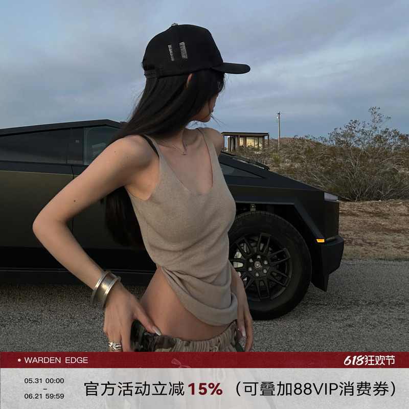 Han Hao Tian Warden Edge Wilderness Wind Chant Khaki Woolen Vest for Women Summer Hot Girl Sleeveless Camisole Top