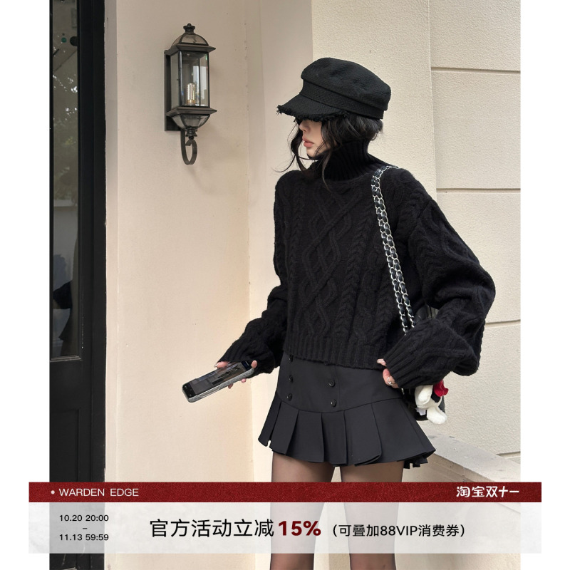 Hanhaotian Warden Edge Black Turtleneck Cable Knit Sweater for Women, Autumn and Winter Loose Thick Knitted Pullover Top Hanhaotian Warden Edge Black Turtleneck Cable Knit Sweater for Women, Autumn and Winter Loose Thick Knitted Pullover Top