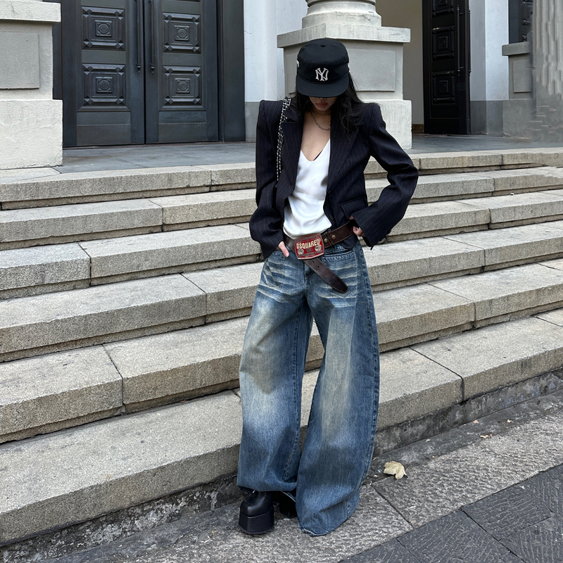 Han Hao Tian Warden Edge Breakthrough Action Blue Washed Wide-Leg Jeans for Women Spring Loose Low-Waist Long Pants Han Hao Tian Warden Edge Breakthrough Action Blue Washed Wide-Leg Jeans for Women Spring Loose Low-Waist Long Pants