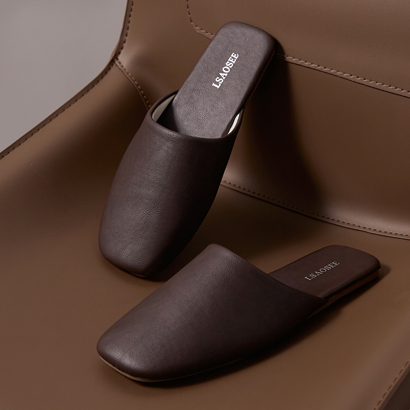 Scandinavian Fashionable Men's Spring & Fall All-Season Home Use Couple's Office Floor Silent Non-Slip Casual Leather Slippers