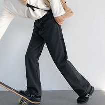 19studio Korean version of Dad pants retro black gray versatile trend wide leg loose straight jeans men