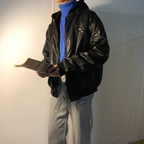  19studio fake two-piece jacket jacket autumn and winter wild ins super fire loose bf wind hooded leather men