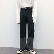 19studio Ulzzang Wash Water Collision Color Student 100 Hitch Original Bf Loose Straight Barrel Broadlegged Pants Mens Jeans
