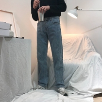  Korean ulzzang wide-leg pants mens all-match thin long pants loose straight pants Korean high-waist jeans men and women