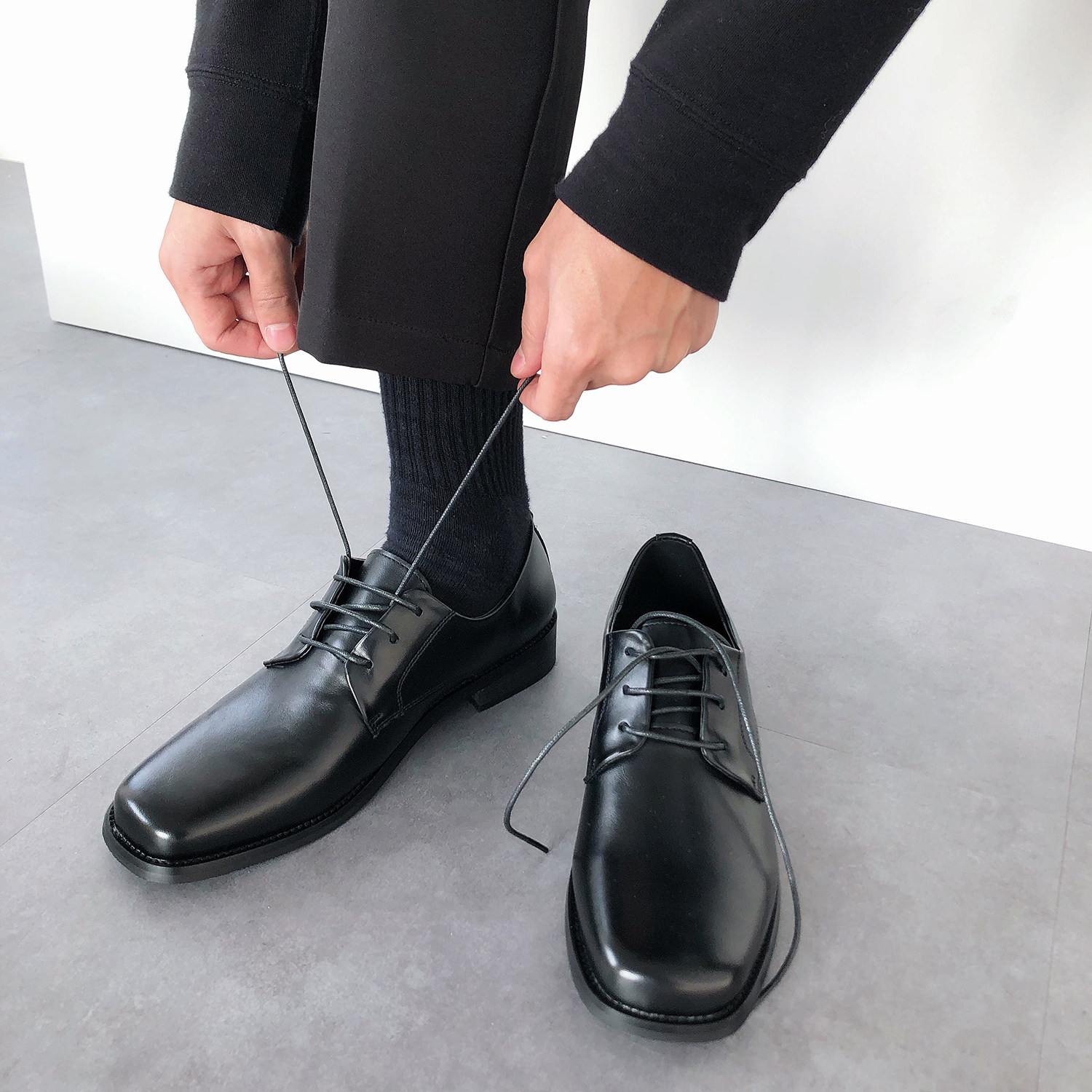 19studio South Korea ins British style retro handsome youth trend wild pu leather square head casual shoes men