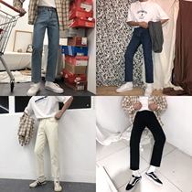  19studio Korea ulzzang straight pants trend ins loose all-match couple nine-point jeans men and women