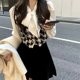 Fashion suit for women 2024 spring and autumn new age-reducing cardigan vest bow shirt slimming skirt three-piece set