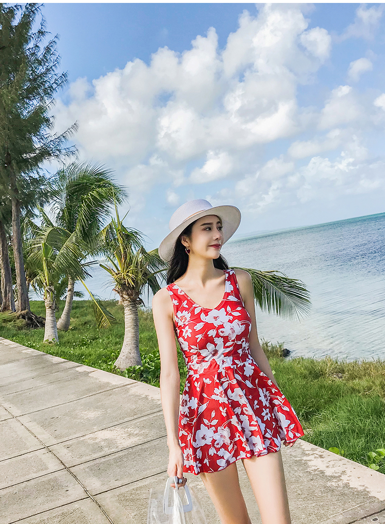 Áo tắm nữ bảo thủ che bụng thon gọn ngực nhỏ gợi cảm tập hợp võ sĩ Xiêm quần áo bơi bong bóng mùa xuân nóng bỏng bãi đỏ sân lớn - Bộ đồ bơi One Piece áo bơi liền thân cho bé gái