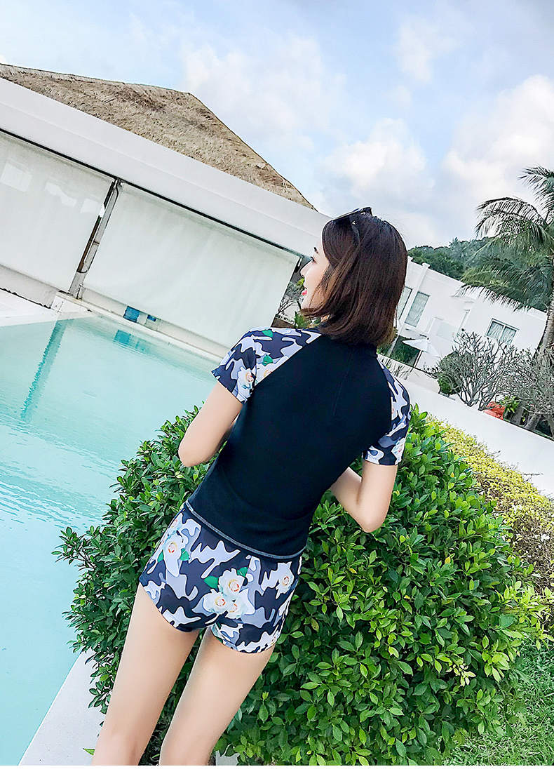 Áo tắm nữ quần boxer xẻ bảo thủ sinh viên thể thao ngực nhỏ tụ tập để che bụng thon gọn bộ đồ tắm suối nước nóng Hàn Quốc - Bộ đồ bơi hai mảnh 	áo bơi 2 mảnh