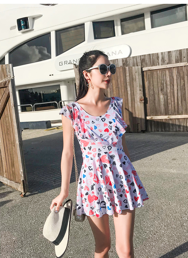 Áo tắm nữ liền thân bảo thủ mỏng kiểu váy nhỏ tươi bên lá sen Slim che bụng bong bóng nóng mùa xuân du học sinh áo tắm - Bộ đồ bơi One Piece áo bơi liền thân đẹp