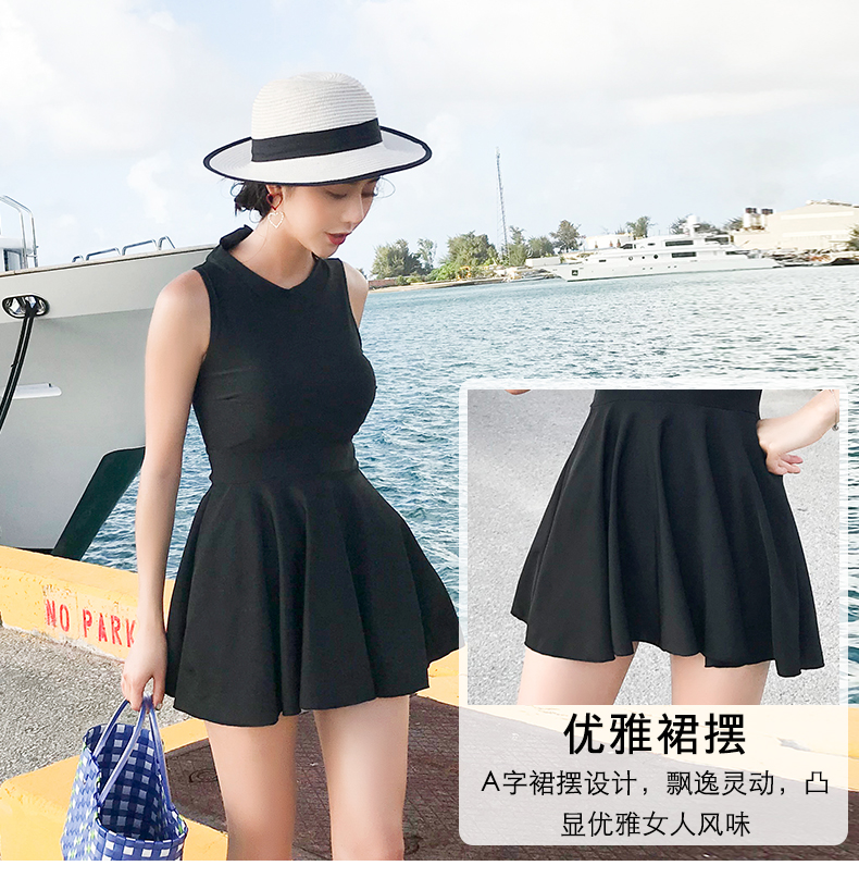 Áo tắm nữ bảo thủ kiểu váy liền thân rộng thùng thình ôm sát bụng thon gọn gợi cảm Hàn Quốc suối nước nóng sinh viên đen thuần khiết - Bộ đồ bơi One Piece đồ bơi một mảnh