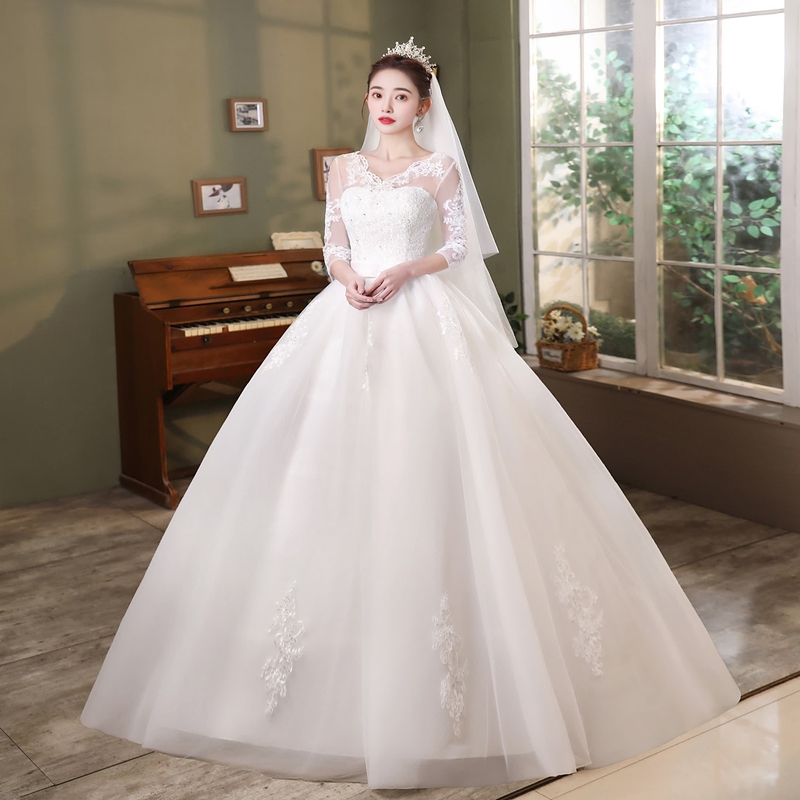 Plus Size Wedding Dress 100kg for Chubby Brides, 2026 New Style Maternity Dress for Plus-Size People, Covers Belly, Slimming, Mid-Sleeve, Floor-Length