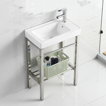Floor-type washbasin integrated ceramic basin small family type balcony toilet washbasin minimalist stainless steel bracket basin