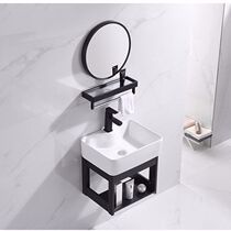 Wall-mounted Washbasin Toilet Balcony Small Household Type Washbasin Ceramic Simple Pool Tray Space Aluminum Cabinet Composition 40