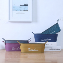 Retro nostalgic Iron fleshy flowerpot creative balcony decorative basin do old tin bucket Oval flowerpot double ear iron pot