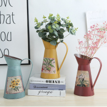 Classical literature retro iron dried flower barrel hip bottle shape fake flower simulation flower arrangement pot living room decoration iron vase