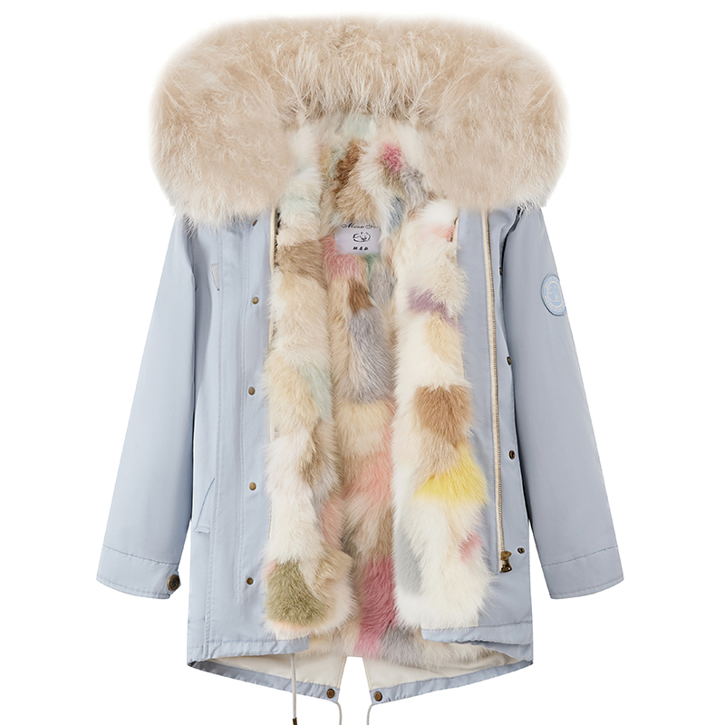 Mazo Fox Co-Branded Parka for Women with Fox Fur Lining, 2025 New Model, Detachable Fur Coat, Mid-Length