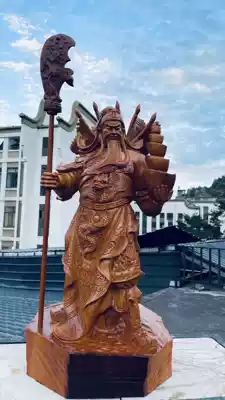 Huali wood carving Guan Gong ornaments Hengwu Caishen Guan Gongzhi Company opened solid wood root carving Guan Erye statue