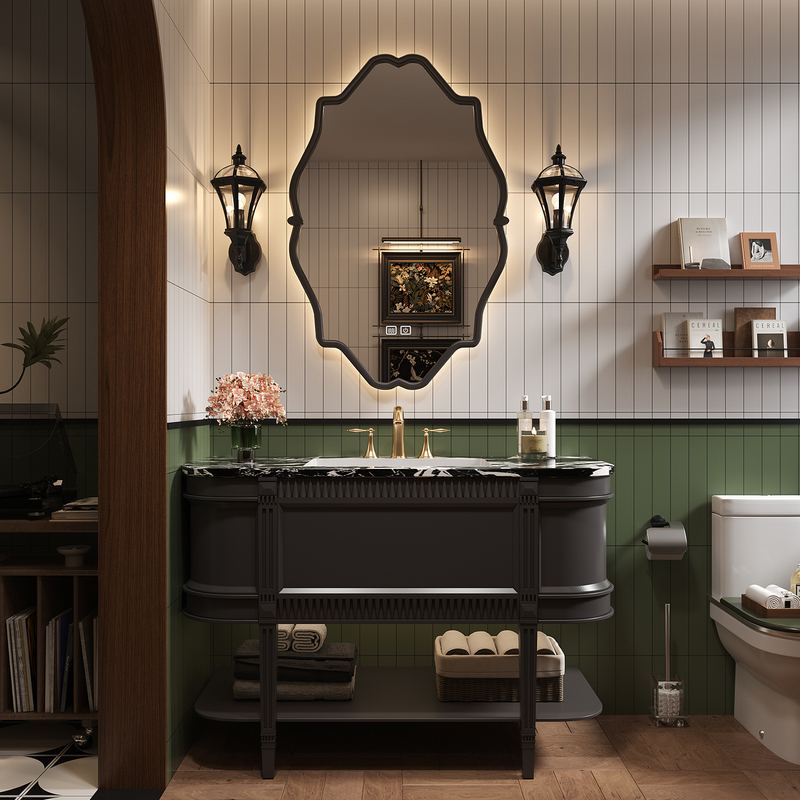 French Retro Style Bathroom Cabinet Set, Floor-Standing Slate Oak Bathroom Vanity, High-End 2026 New Model French Retro Style Bathroom Cabinet Set, Floor-Standing Slate Oak Bathroom Vanity, High-End 2026 New Model