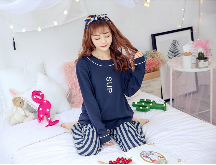 Đồ ngủ nữ mùa xuân và mùa thu cotton dài tay Thời trang Hàn Quốc quần áo tại nhà giản dị mùa thu có thể mặc bên ngoài bộ đồ mỏng bộ đồ ngủ 2 dây