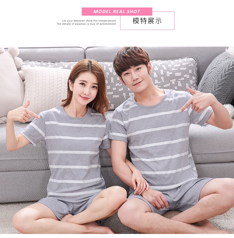 Mùa hè vài bộ đồ ngủ của phụ nữ cotton ngắn tay Hàn Quốc phiên bản của hai mảnh phù hợp với mùa hè nam dễ thương thường mỏng phần dịch vụ nhà pijama nam