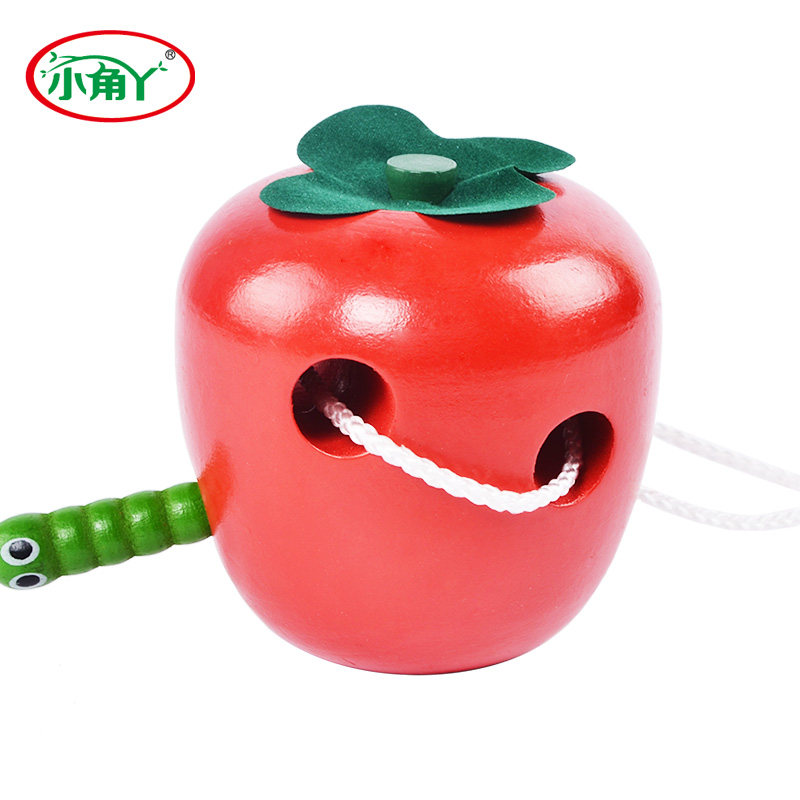 Meng's early teaching with threading plate Puzzle Wooden Strings Beads around Pearl Children Montessori Mouse Eat Cheese