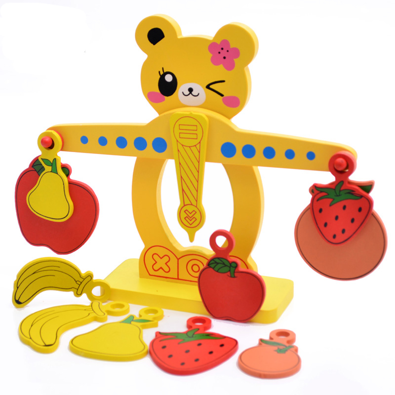 Wooden children Early teaching Puzzle Kindergarten Class Middle Class Large Class Area Angle Teaching Aids Small Bear Balance Scales Toys