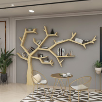 Simple modern solid wood tree bookshelf office living room sofa behind creative wall floor shelf decoration rack