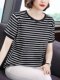 纯棉条纹t恤女短袖宽松夏2025新款薄款大码女装妈妈加肥加大上衣
