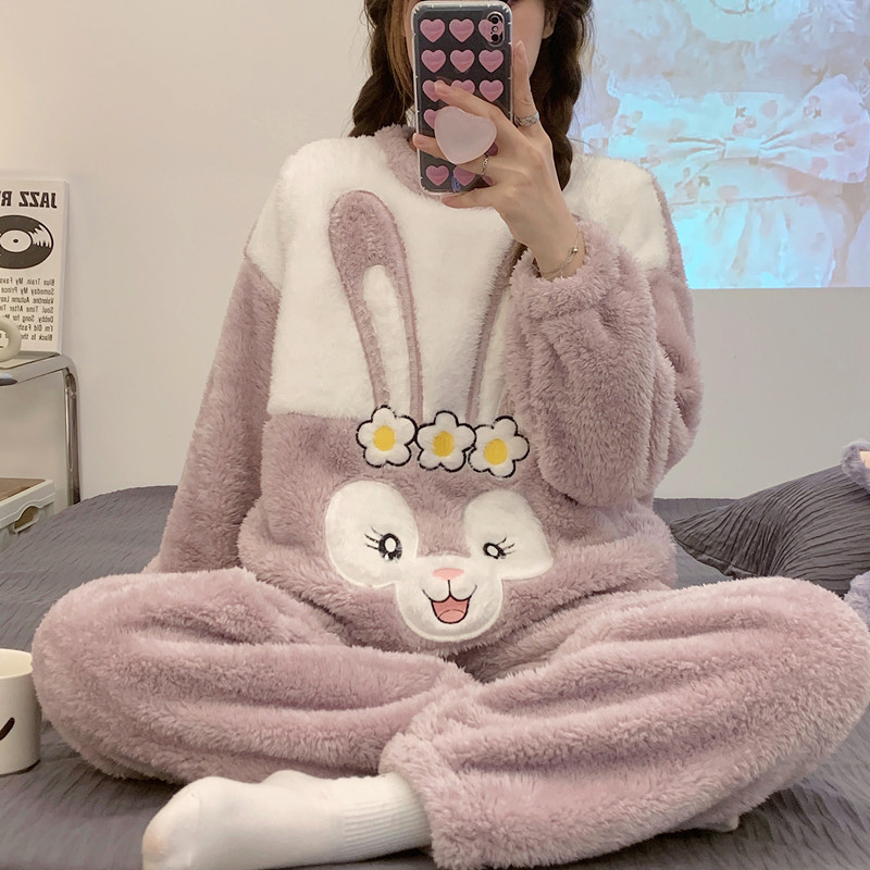 Maternity Pajamas for Women, Autumn and Winter Postpartum Clothing, Fleece-Lined and Thickened Coral Fleece, Suitable for Pregnancy in December, Nursing and Hospital Discharge Wear