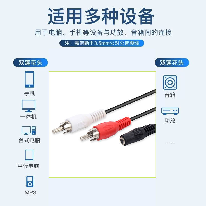 3.5mm Female to Dual Rca Audio Cable 3.5mm to 2Rca Red and White Head Tv Dvd to Headphone Adapter