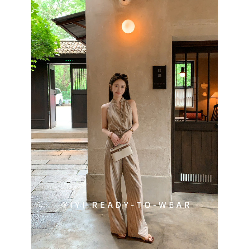 Yiyijia Petite [Nice Summer] French Striped Suit for Women 2026 Summer Linen Textured Two-Piece Set