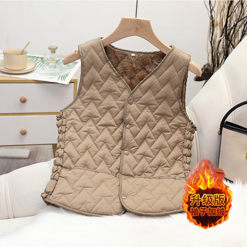 Women's V-Neck Quilted Diamond-Patterned Warm Vest, Fleece-Lined, Thickened, Slim-Fit, Lightweight Base Layer, Warm Vest for Women, Autumn and Winter