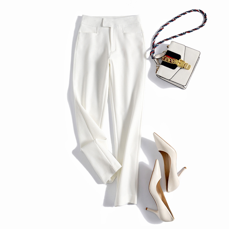 Japanese high-end temperament thin micro-elastic small straight casual pants suit pants spring and summer black white nine-point pants for women