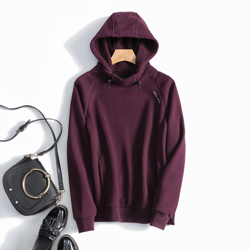 French order autumn and winter leisure sports style cotton plus velvet loose hooded long sleeve pullover sweater fleece sweater