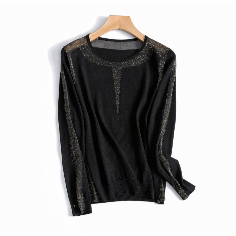Autumn and winter Japanese imported gold wire cabinets with thousands of quality micro-perspective long-sleeved wool sweater sweater bottoming shirt