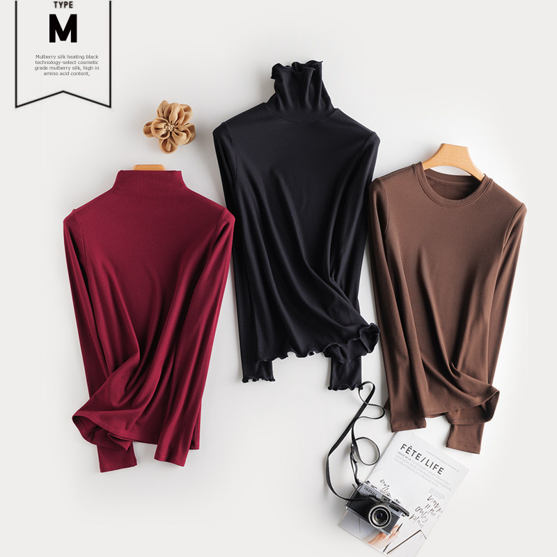(Wanda Artifact) Upgrade mulberry silk fever brushed T-shirt thickened autumn and winter bottoming shirt long-sleeved knitted sweater