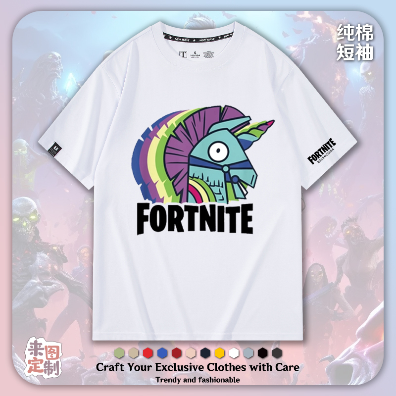 Fortnite Co-Branded Fortnite Game Peripherals Men's and Women's Couple Outfits Pure Cotton Sweat-Absorbent Casual T-Shirt Short Sleeves