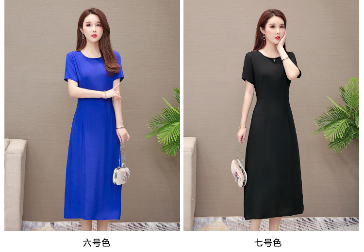 Váy của phụ nữ trung niên và già mùa hè ngắn tay dài qua đầu gối bằng vải cotton và vải lanh 40 tuổi 50 bà mẹ trung niên váy cỡ lớn - Quần áo của mẹ mua quần áo cho mẹ trung tuổi