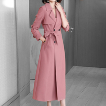 Mapping Hong Kong Light Extravagant Temperament Double Platoon Buttoned Suit Collar Mid long style Wind Dress Woman Lace Up Coat Jacket