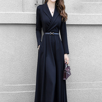 Mapping Hong Kong light luxury high-end suit collar dress female 2022 new temperament slim tie skirt