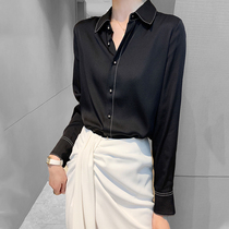 Mapping * Hong Kong light luxury womens high-end foreign style wild fashion mulberry silk long-sleeved suit collar womens shirt