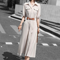 Mapping * Hong Kong light luxury slim slim waist womens 2021 summer New plus size shirt jumpsuit